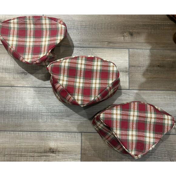 3‎ Longaberger LARGE CORNER Basket Liners Orchard Park Plaid fabric RARE